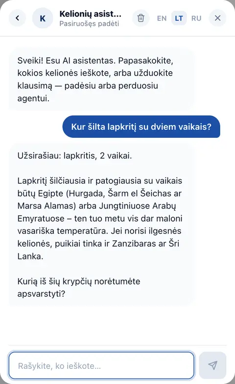 DI asistentas pokalbio lange atsako į kliento klausimą.